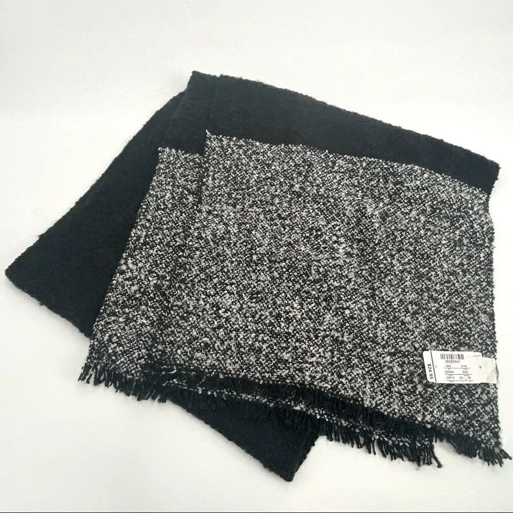 NWT Christopher & Banks winter scarf black and white color clock with fringe